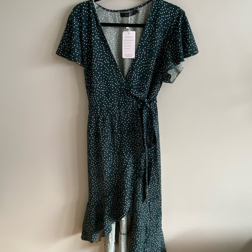 Green polka dot XL wrap dress